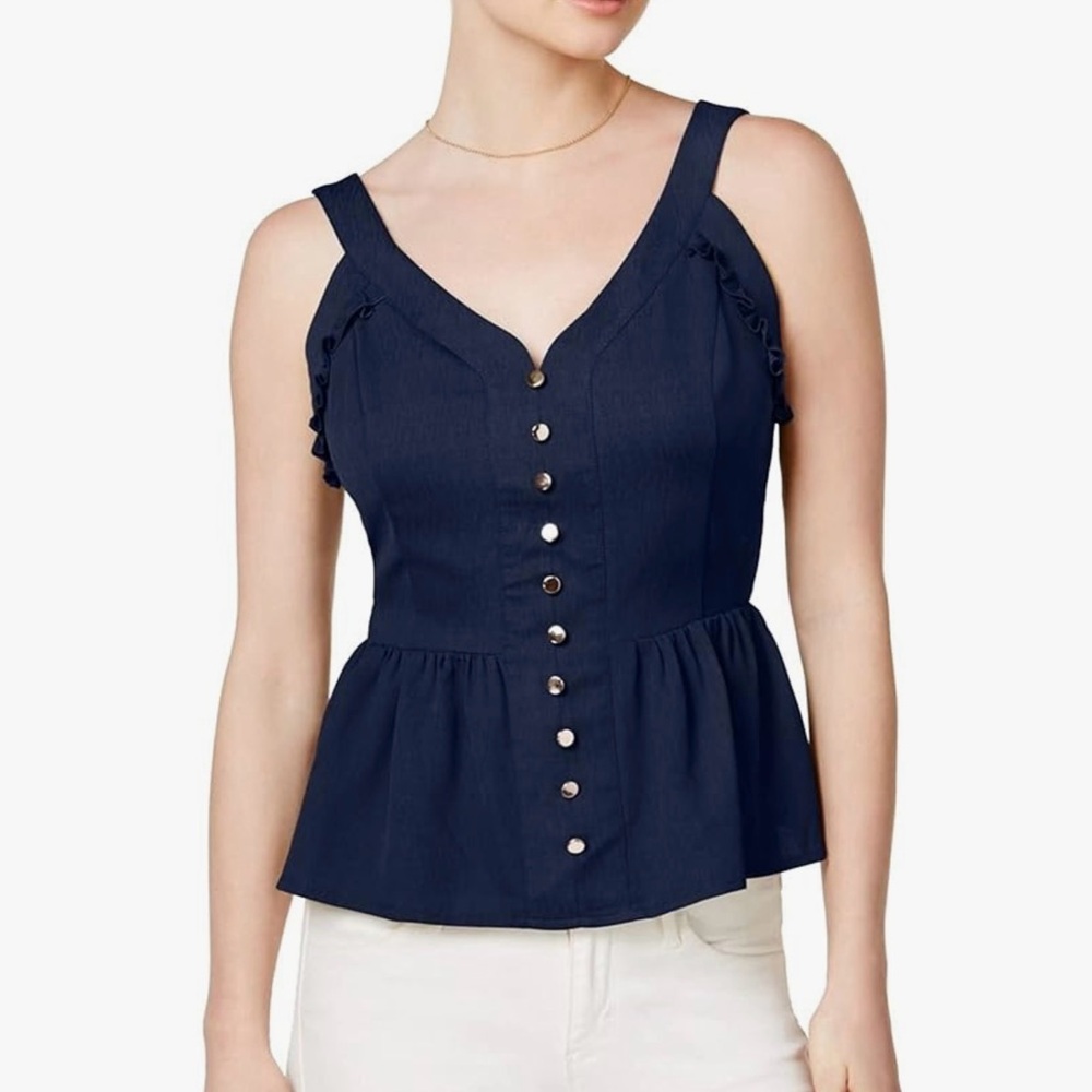 Maison Jules | Navy Sleeveless Ruffled Peplum Top *NWOT*